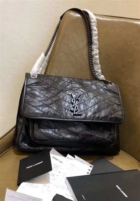 ysl niki bag with black logo and black chain|YSL niki bag size guide.